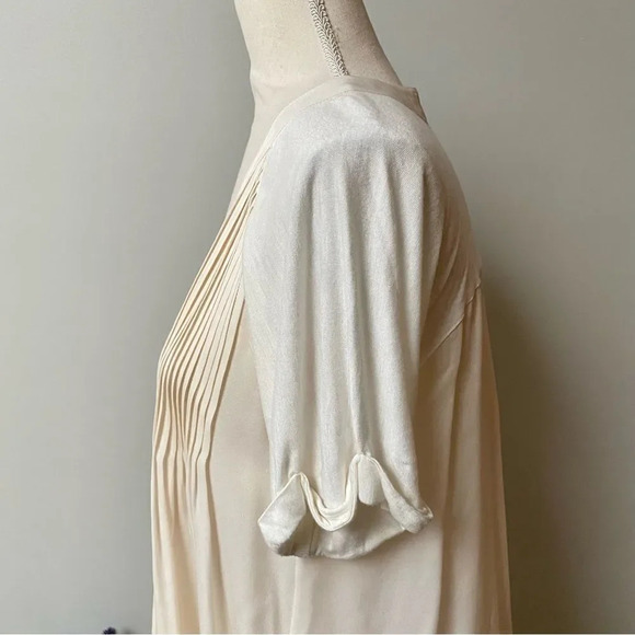 Elizabeth and James Pleated Silk Front Blouse XS Ivory Long Sleeve Designer Top - Picture 8 of 12